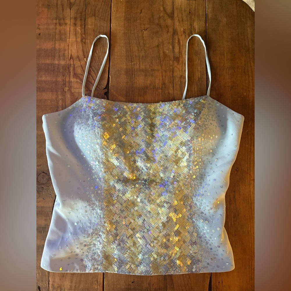 Vintage baby blue camisole with iridescent sequins